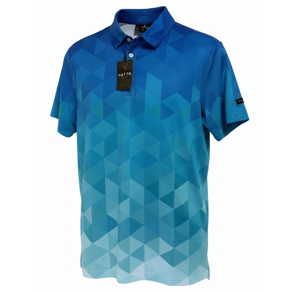 Yatta Golf Mens Sz Medium Baby Fade Blue Geometric Triangle Polo Shirt (D12) NWT